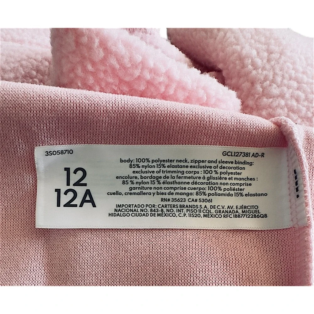OshKosh B'gosh Kids Girls Pink Heart Fleece‎ Zip Up Jacket Size 12 12A